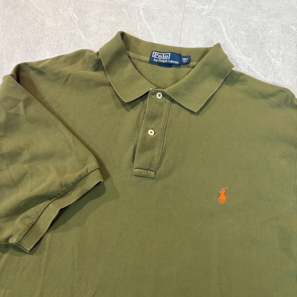Polo Ralph Lauren Men 2XLT Tall Olive Green Short Sleeve Pique Polo Shirt Orange